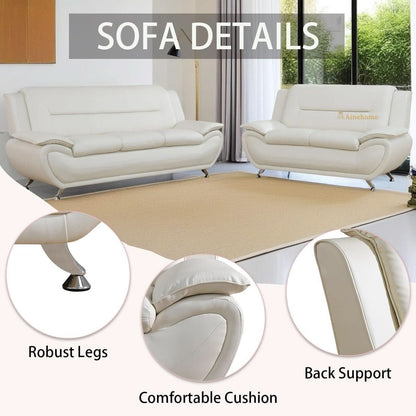 Creamy White 5 Seat Faux Leather Sectional Sofa Set