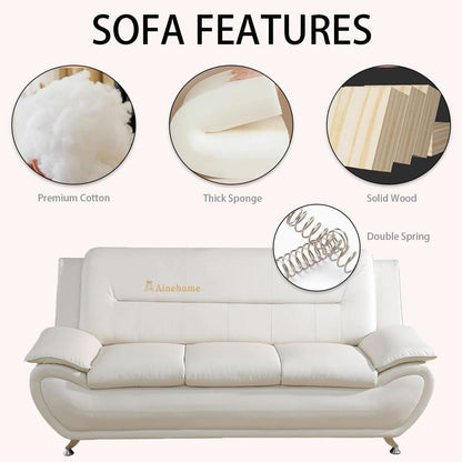 Creamy White 5 Seat Faux Leather Sectional Sofa Set