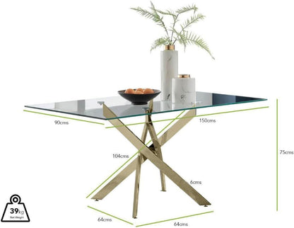 Leonardo Gold Glass Top Dining Table Modern Premium