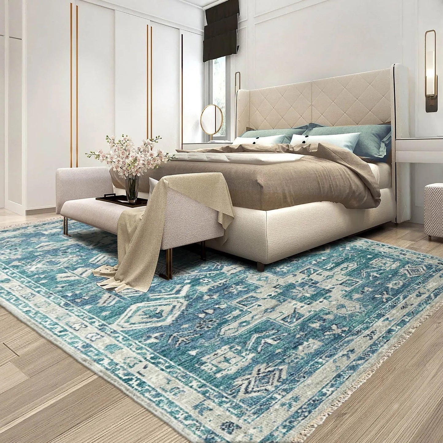 Multi Size Turquoise, Gray Hand Knotted Arts & Crafts 100% Wool Turkish Oushak Traditional Oriental Area Rug