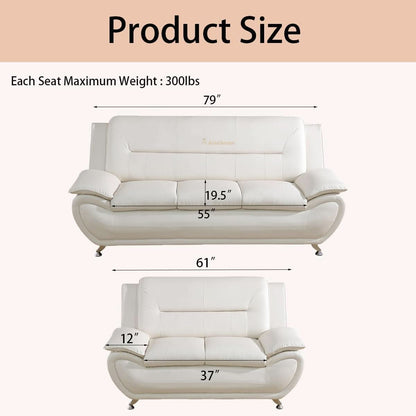 Creamy White 5 Seat Faux Leather Sectional Sofa Set