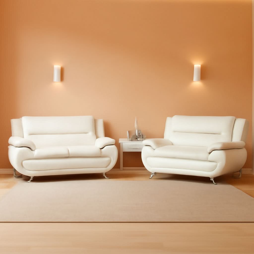 Creamy White 5 Seat Faux Leather Sectional Sofa Set